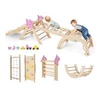 RELAX4LIFE Set da Arrampicata per Bambini, Triangolo di Arrampicata Pieghevole con Scivolo e Arco, Telaio in Legno, Palestrina Montessori Interno per Bambini 1+ Anno (Naturale)