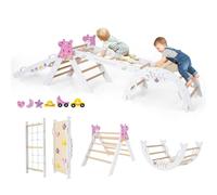 RELAX4LIFE Set da Arrampicata per Bambini, Triangolo di Arrampicata Pieghevole con Scivolo e Arco, Telaio in Legno, Palestrina Montessori Interno per Bambini 1+ Anno (Bianco)