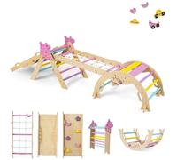 RELAX4LIFE Set da Arrampicata per Bambini, Triangolo di Arrampicata Pieghevole con Scivolo e Arco, Telaio in Legno, Palestrina Montessori Interno per Bambini 1+ Anno (Macaron)