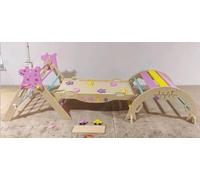RELAX4LIFE Set da Arrampicata per Bambini, Triangolo di Arrampicata Pieghevole con Scivolo e Arco, Telaio in Legno, Palestrina Montessori Interno per Bambini 1+ Anno (Macaron, Stile 2)