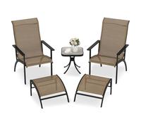 RELAX4LIFE Set da Giardino 5 Pezzi, 2 Sedie Adirondack, 2 Pouf e 1 Tavolino, Set di Mobili da Conversazione, Adatto per Portico, Cortile, Terrazza, Bordo Piscina, Caffè