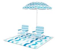 RELAX4LIFE Set di 2 Sedie per Spiaggia con Ombrellone e Coperta da Picnic, Sedie Pieghevoli, Ombrellone Parasole Portatile, Inclinazione Regolabile, Set da Spiaggia per Esterni (Blu)