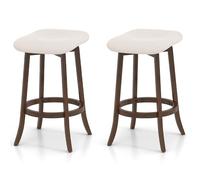 RELAX4LIFE Set di 2 Sgabelli da Bar, Sgabelli da Pranzo sena Schienale con Poggiapiedi e Sedile Girevole a 360°, Sedie da Cucina Imbottite con Gambe in Legno di Gomma, Altezza 74 cm, Marrone e Crema
