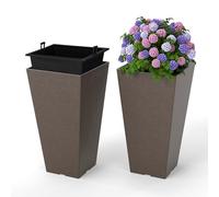 RELAX4LIFE Set di 2 Vasi da Pianta, Vaso Quadrato con Serbatoio d’Acqua, Sistema di Drenaggio, Secchio Interno Rimovibile e Manico, Vaso Decorativo per Interni ed Esterni (29,5 x 29,5 x 57 cm)