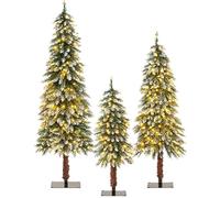 RELAX4LIFE Set di 3 Alberi di Natale Slim 90/120/150cm, Albero di Natale con Luci Incorporate, Rami Folti, Effetto Realistico, Decorazione Natalizia per Casa, Ufficio e Negozio