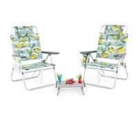 RELAX4LIFE Set di 3 Tavolo e Sedie da Campeggio, Tavolino Pieghevole e 2 Sedie con Schienale Regolabile a 5 Posizioni, Portabicchieri, Borsa da Trasporto, Struttura in Alluminio per Spiaggia (Verde)