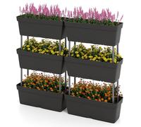 RELAX4LIFE Set di 6 Vasi per Piante, Fioriera a 3 Livelli con Aste di Connessione Solide, Combinazione Libera e Personalizzata, Design Verticale e Salvaspazio, Capacità di Peso 5 kg (Nero)