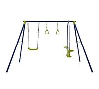 RELAX4LIFE Set di Altalena per Bambini da Esterno 3 in 1, in Metallo con 1 Faccia a Faccia, 2 Anelli da Ginnastica, Regolabile, 4 Picchetti da Terra, per Bambini 3-10 Anni