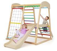 RELAX4LIFE Set di Arrampicata Multifunzione, Parco Giochi in legno Massello con Scivolo, Centro Attività da Interno ed Esterno, per Bambini 1 a 5 Anni (205x112x120 cm, Colorato)