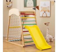 RELAX4LIFE Set di Arrampicata Multifunzione, Parco Giochi in legno Massello con Scivolo, Centro Attività da Interno ed Esterno, per Bambini 1 a 5 Anni (67x105x113 cm, Colorato)