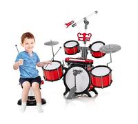 RELAX4LIFE Set di Batteria per Bambini, Giocattoli Musicali Elettronici con Tastiera e Microfono, Batteria Jazz con Sgabello per Bambini 3+ Anni, Rosso