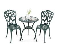 RELAX4LIFE Set di Mobili da Esterno a 3 Pezzi, Tavolo Rotondo e Sedie con Schienale Alto, Motivo Elegante, Foro per Ombrellone Integrato, per Giardino, Balcone, Patio, Terrazza (Verde)