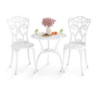 RELAX4LIFE Set di Mobili da Esterno a 3 Pezzi, Tavolo Rotondo e Sedie con Schienale Alto, Motivo Elegante, Foro per Ombrellone Integrato, per Giardino, Balcone, Patio, Terrazza (Bianco)