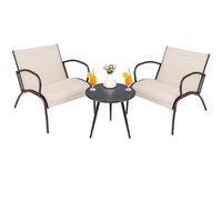 RELAX4LIFE Set di Mobili da Giardino a 3 Pezzi, Tavolino Rotondo e 2 Sedie da Esterno con Tessuto Traspirante, Struttura in Metallo Robusta, Set di Conversazione per Patio, Terrazza, a Bordo Piscina