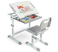 RELAX4LIFE Set di Scrivania e Sedia per Bambin 4+ Anni, con Cassetto, Piano Inclinabile, Altezza Regolabile, Ideale per Leggere, Scrivere, Dipingere, Carico Sedia 100kg (Grigio)