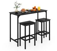 RELAX4LIFE Set Tavolo da Bar e Sedie, Tavolo da Pub Rettangolare 120 cm con 2 Sgabelli, Set Tavolo Alto da Colazione con Struttura in Metallo e Poggiapiedi, per Sala da Pranzo Cucina (Nero)
