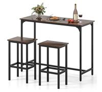RELAX4LIFE Set Tavolo da Bar e Sedie, Tavolo da Pub Rettangolare 120 cm con 2 Sgabelli, Set Tavolo Alto da Colazione con Struttura in Metallo e Poggiapiedi, per Sala da Pranzo Cucina (Caffè)