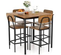 RELAX4LIFE Set Tavolo da Pranzo 5 Pezzi, Tavolo Rettangolare + 4 Sedie con Schienale, Gambe in Metallo Resistente, Design Moderno e Salvaspazio per Cucina/Sala da Pranzo (Noce)