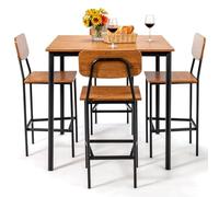 RELAX4LIFE Set Tavolo da Pranzo 5 Pezzi, Tavolo Rettangolare + 4 Sedie con Schienale, Gambe in Metallo Resistente, Design Moderno e Salvaspazio per Cucina/Sala da Pranzo (Marrone Scuro)