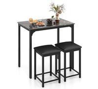 RELAX4LIFE Set Tavolo da Pranzo e 2 Sgabelli, Tavolo da Bar Rettangolare con Sedie Imbottite, Gambe in Metallo, Poggiapiedi, Salvaspazio, Stile Moderno, per Sala da Pranzo, Cucina, Soggiorno