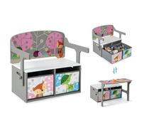 RELAX4LIFE Set Tavolo e Sedia per Bambini 3 in 1, Cassapanca Convertibile Senza Attrezzi con 2 Cesti Portagiocchi e Scrivannia con Sedie