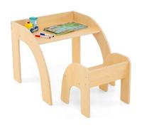 RELAX4LIFE Set Tavolo e Sedia per Bambini, Set di Mobili per Bambini dai 3 Anni in su, Design Salvaspazio, Set Tavolo e Sedia con Ampio Piano del Tavolo, Mobili per Camera da Letto (Naturale)
