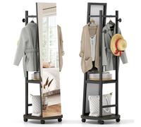 RELAX4LIFE Specchio a figura intera con appendiabiti (nero + noce)