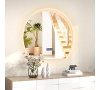 RELAX4LIFE Specchio da Bagno a Mezza Luna con LED, Senza Cornice, Retroilluminato, Antinebbia, Regolabile con Interruttore Touch, 3 Colori di Luce, Funzione di Memoria, Montato a Muro