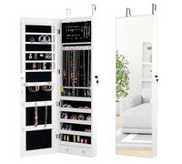 RELAX4LIFE Specchio Portagioie da Terra, Armadietto per Gioielli con Luce LED, Specchio a Figura Intera, Specchiera Portagioie per Camera da Letto, 33,5 x 10 x 120 cm (Bianco)