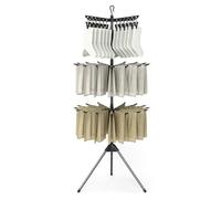 RELAX4LIFE Stendibiancheria a 3 Livelli, Pieghevole con 32 Aste Appendiabiti e 24 Clip, Bracci Rotabili a 360° E Porta Clip Staccabile, Cavalletto Collassabile per Lavanderia e Balcone, Nero