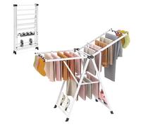RELAX4LIFE Stendibiancheria Pieghevole in Metallo con Ali Regolabili in Altezza, Stendino a 2 Livelli per Asciugatura, con Mollette per Calzini e Portascarpe, Max 40KG (Bianco, 141x56x99-148cm)