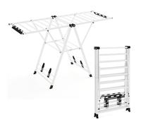 RELAX4LIFE Stendibiancheria Pieghevole in Metallo con Ali Regolabili in Altezza, Stendino a 2 Livelli per Asciugatura, con Mollette per Calzini e Portascarpe, Max 40KG (Bianco, 163x56x99-158cm)