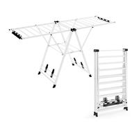 RELAX4LIFE Stendibiancheria Pieghevole in Metallo con Ali Regolabili in Altezza, Stendino a 2 Livelli per Asciugatura, con Mollette per Calzini e Portascarpe, Max 40KG (Bianco, 184x56x99-168cm)