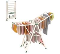 RELAX4LIFE Stendibiancheria Pieghevole in Metallo con Ali Regolabili in Altezza, Stendino a 2 Livelli per Asciugatura, con Mollette per Calzini e Portascarpe, Max 40KG (Beige, 141x56x99-148cm)