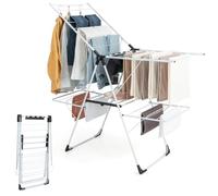 RELAX4LIFE Stendibiancheria Salvaspazio a 2 Livelli con Ali Pieghevoli in Metallico, Altezza Regolabile, Stabile, Stendino Portatile per Calzini Lenzuola Vestiti, Senza Assemblaggio, 145x58x95cm