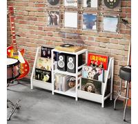 RELAX4LIFE Supporto per Giradischi, Porta Giradischi Vinili a 3 Ripiani e 6 Tasche, Fino a 200 Album, Mobiletto Multiuso Espositore per Ufficio, Soggiorno,125 x 30 x 69 cm (Bianco)