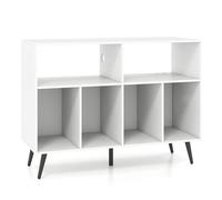 RELAX4LIFE Supporto per Giradischi, Porta Vinili con 6 Scomparti Aperti, Espositore in Legno per Dischi, Mobiletto Multiuso per Ufficio, Studio, Camera da Letto (Bianco, con Presa)