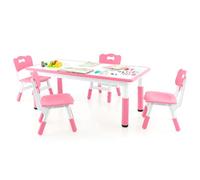 RELAX4LIFE Tavolino Bambini, con 4 Sedie, Tavolino e Sedie per Bambini in Altezza Regolabile, Tavolo con Piano Graffiti, Gambe Antiscivolo, Ergonomiche per Cameretta, Asilo e Nido (Rosa)