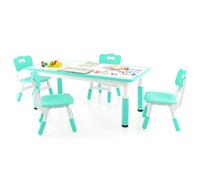 RELAX4LIFE Tavolino Bambini, con 4 Sedie, Tavolino e Sedie per Bambini in Altezza Regolabile, Tavolo con Piano Graffiti, Gambe Antiscivolo, Ergonomiche per Cameretta, Asilo e Nido (Verde)
