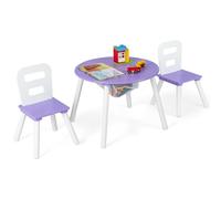 RELAX4LIFE Tavolino Bambini Rotondo con 2 Sedie, Set Montessori in Legno con Gambe in Pino Massello, Sicuro senza Spigoli Vivi, Borsa Storage e Schienale Ergonomico, per Età 3+ (Viola)