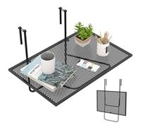 RELAX4LIFE Tavolino da Appendere con Ganci Regolabile, Tavolo Pieghevole per Ringhiere fino a 6 cm di Spessore, con Rete in Metallo, per Esterno e Interno, Buona Portata di 23kg, Nero (60,5x50,5x51cm)