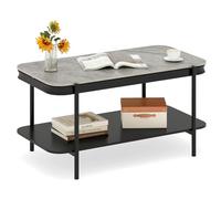 RELAX4LIFE Tavolino da Caffè a 2 Livelli, Tavolo da Salotto Rettangolare con Piano in Effetto Marmo e Gambe in Metallo, Tavolino Basso da Divano Moderno per Soggiorno, 90x48,5x46cm (Grigio+Nero)