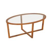 RELAX4LIFE Tavolino da Caffè con Piano in Vetro Temperato, Cornice in Legno Massiccio, Tavolo Centrale in Stile Moderno, Tavolo da Cocktail con Aspetto Moderno per Soggiorno, Studio, Naturale