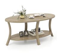 RELAX4LIFE Tavolino da Caffè Ovale, Tavolo in Legno di Gomma con Ripiano Aperto, Tavolino Centrale a 2 Piani con Gambe di Supporto Robuste per Soggiorno, Studio, Sala d’Attesa (Naturale)