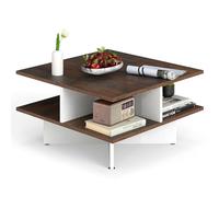 RELAX4LIFE Tavolino da Caffè Quadrato, Tavolino Ausiliario a 2 Livelli di Stile Industriale, con Scomparti Separati, Cuscinetti Antiscivolo, Montaggio Semplice, Mobile per Soggiorno