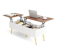 RELAX4LIFE Tavolino da Caffè Sollevabile con Portaoggetti, Tavolino Salotto, con Piano a Doppia Alzata e Scomparti Nascosti, 5 Gambe in Metallo, 111×48×40-54cm, per Soggiorno, Max 75kg (Noce)