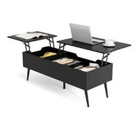 RELAX4LIFE Tavolino da Caffè Sollevabile con Portaoggetti, Tavolino Salotto, con Piano a Doppia Alzata e Scomparti Nascosti, 5 Gambe in Metallo, 111×48×40-54cm, per Soggiorno, Max 75kg (Nero)