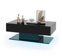 RELAX4LIFE Tavolino da Salotto LED Moderno Rettangolare a 2 Livelli con 2 Cassetti, Luci LED a 20 Colori, Telecomando, Tavolino Centro Lucido ad Alto Gloss per Soggiorno, Camera da Letto (NERO)