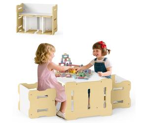 RELAX4LIFE Tavolino e Sedia per Bambini, Set Multiuso Convertibile con Tavolo e 2 Sedie per Disegno, Lettura, Pranzo e Artigianato, Mobili in Legno per Casa, Asilo Nido e Scuola (Naturale)