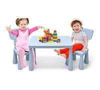 RELAX4LIFE Tavolino per Bambini con 2 Sedie in PP Atossico, Montaggio senza Attrezzo, Portata di 50 KG, Tavolo: 54,5x76,5x49,5cm, Sedie con Schienale: 36x35x66,5cm, Blu